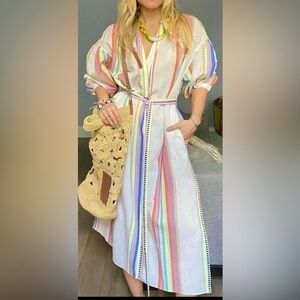 Lemlem H&M Lyocell Striped Belted Blogger Multicolor Dress Kaftan tunic duster S
